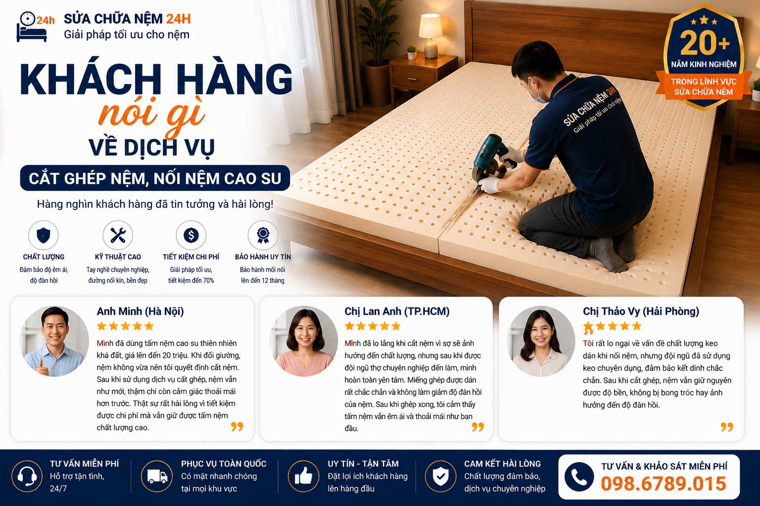 Khách hàng nói về dịch vụ sửa chữa nệm 24h