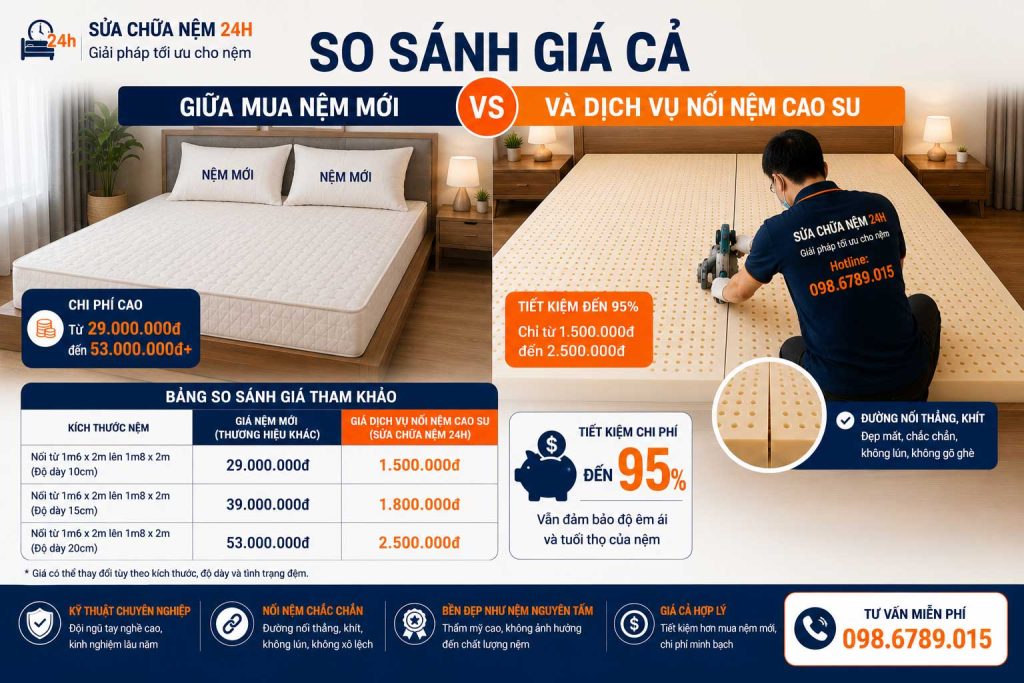 So sánh giữa mua nệm mới và nối nệm cao su